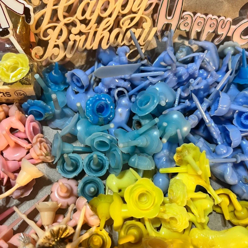 Vintage Mixed Lot Plastic Cake Toppers Numbers Ballerinas Flamingos Multi Color
